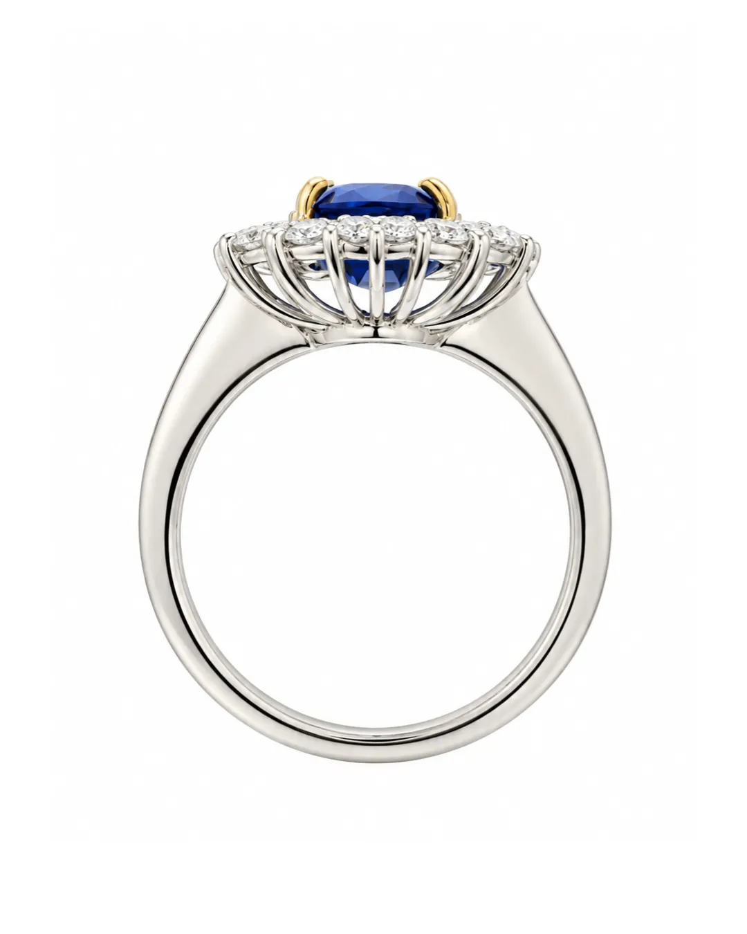 Anello in oro bianco 18kt con zaffiro centrale e diamanti brillanti, zaffiro da 3,05 carati circa, foto 4 di 5