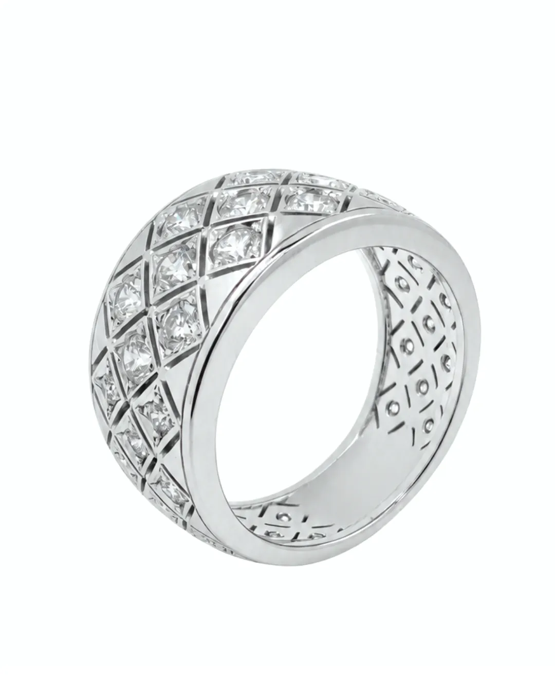 Anello a fascia in oro bianco 18kt con diamanti brillanti, foto 4 di 5