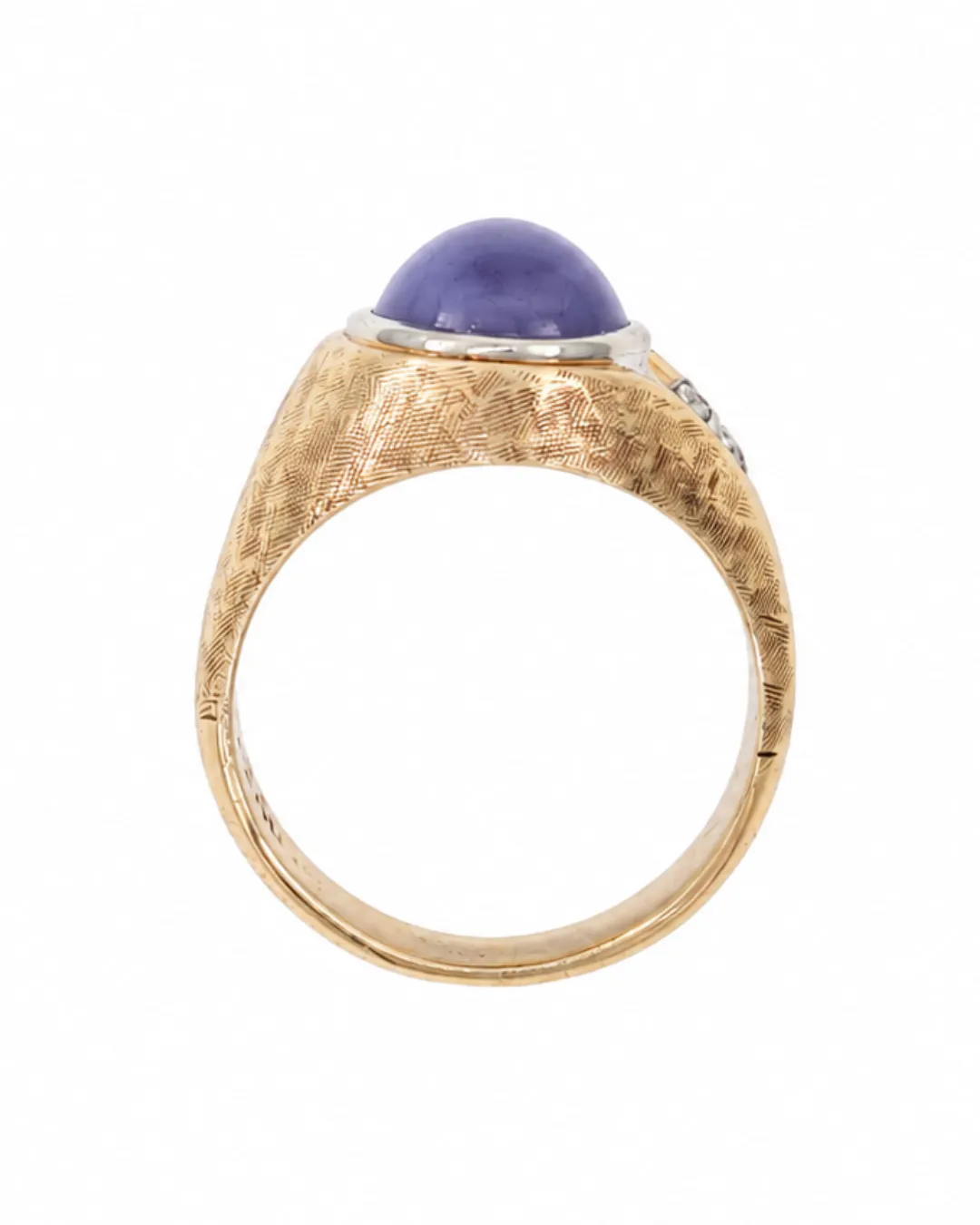 Anello vintage in oro giallo 10kt Dason con zaffiro stellato e diamanti, foto 4 di 5
