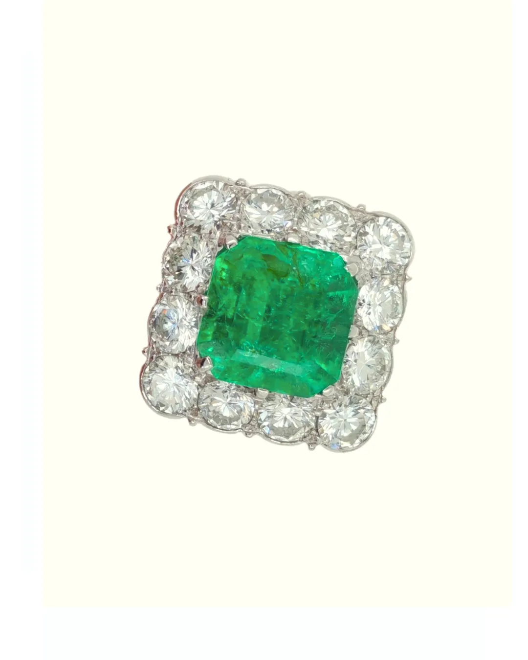 Anello in oro bianco 18kt con smeraldo colombiano e diamanti, foto 4 di 5
