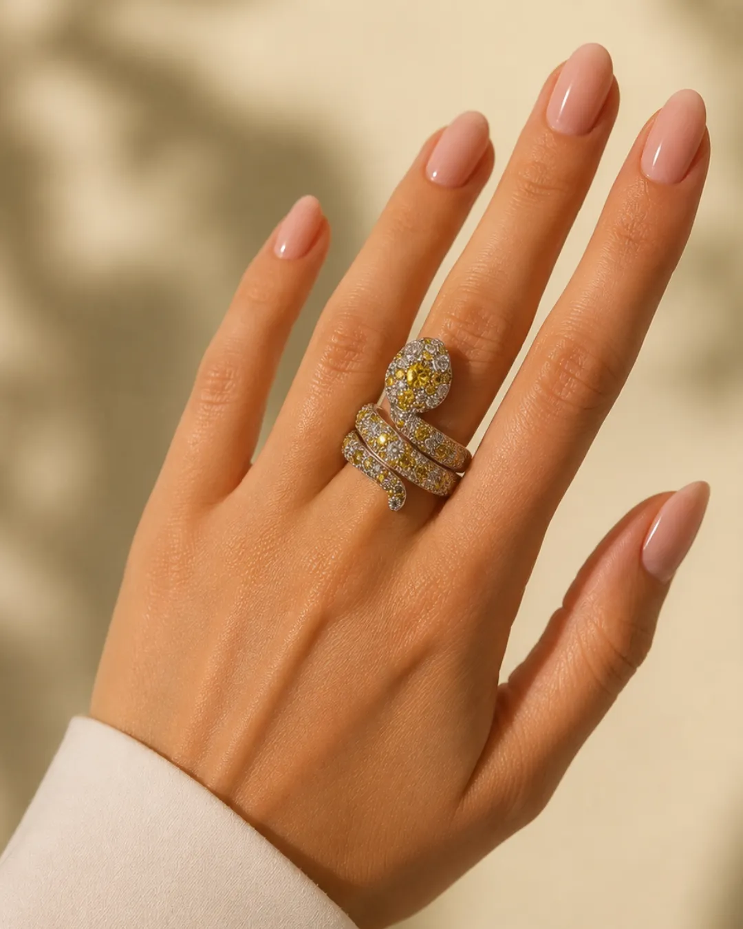 Anello serpente in oro bianco 18kt con diamanti bianchi e giallo fancy, foto 5 di 5