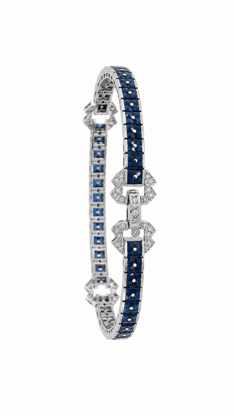 Bracciale in oro bianco 18kt con zaffiri e diamanti, foto 2 di 3