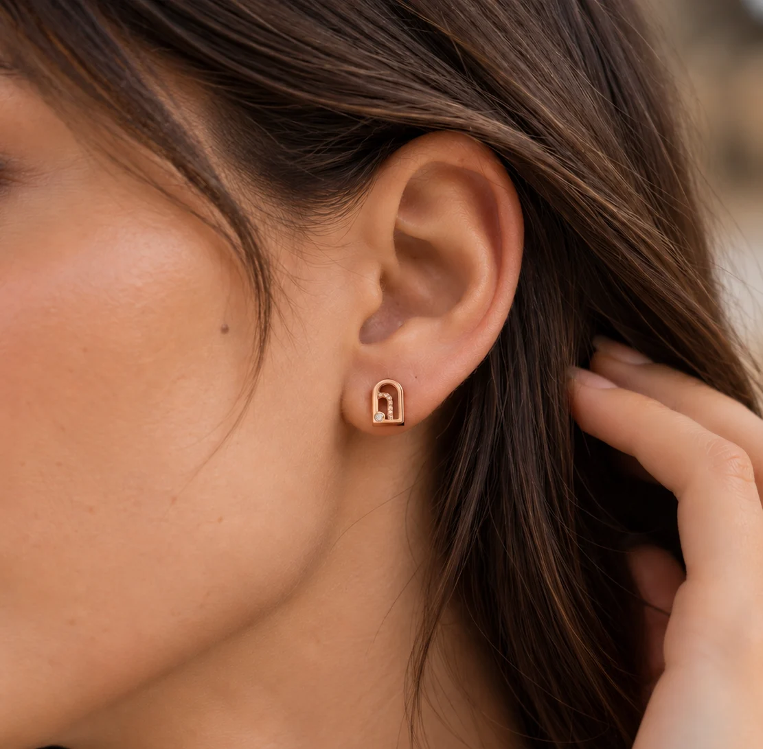 Orecchini in oro rosa 18kt con diamanti, collezione I Portici, foto 5 di 5