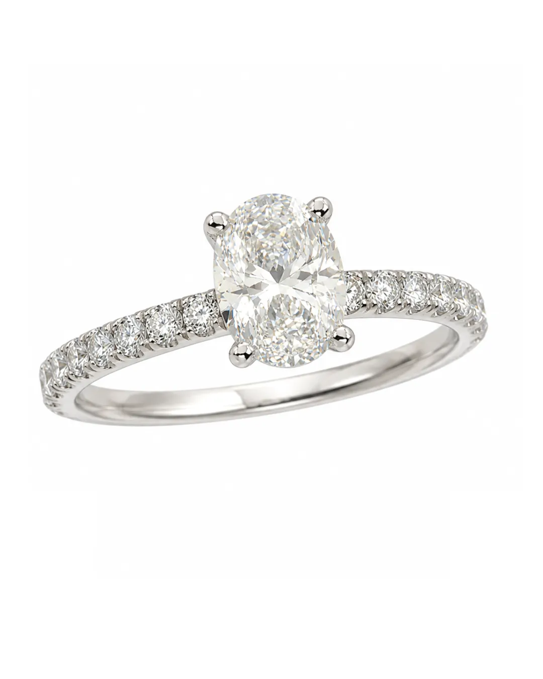 Anello in oro bianco 18kt con diamante centrale, affiancato da diamanti brillanti, foto 2 di 5