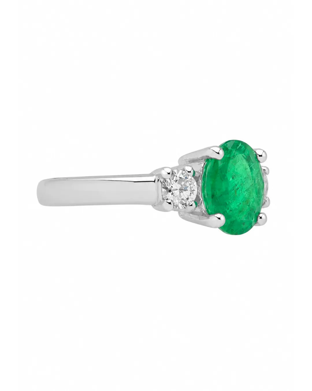 Anello in oro bianco 18kt con smeraldo ovale e diamanti brillanti, foto 2 di 5