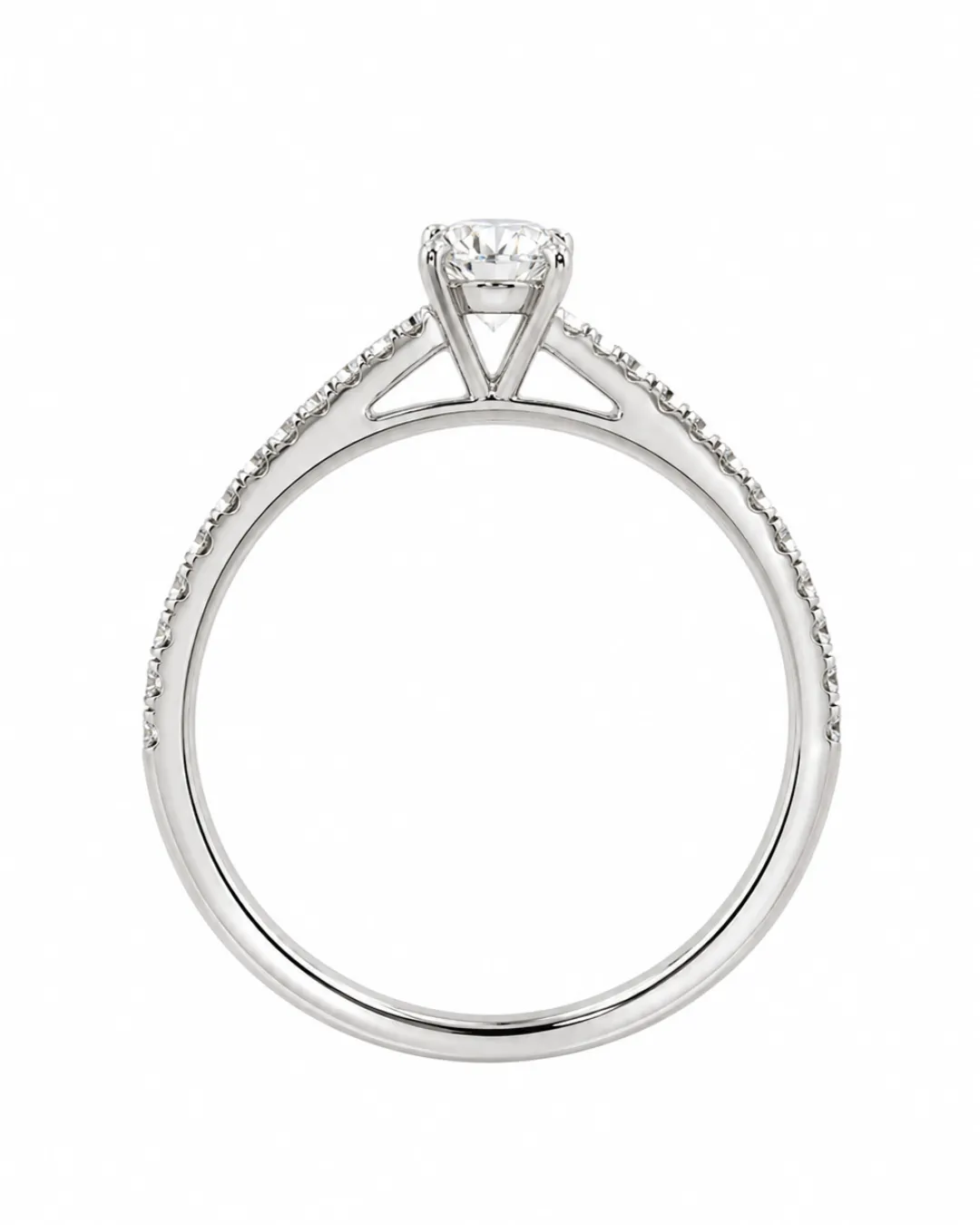 Anello in oro bianco 18kt con diamante centrale, affiancato da diamanti brillanti, foto 3 di 5