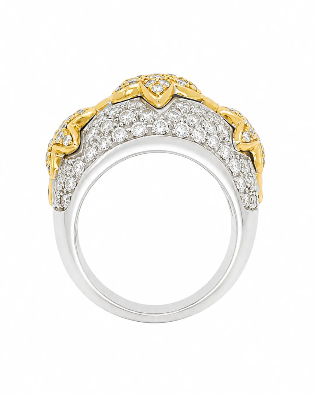 Anello in oro bianco e giallo 18kt con motivo a stelle e diamanti brillanti, foto 4 di 5