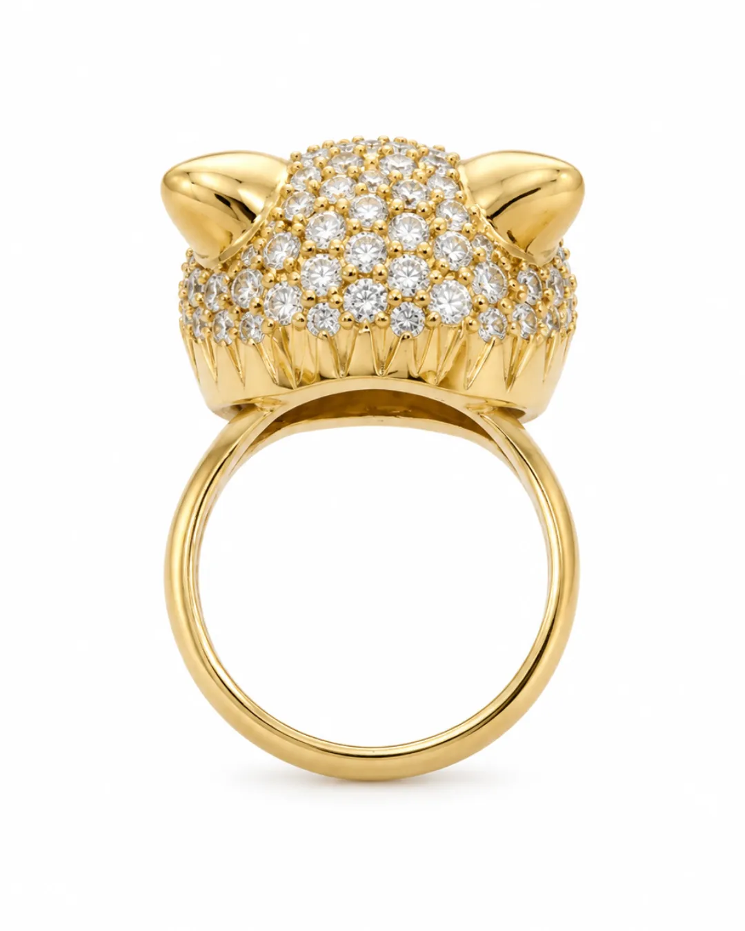 Anello a forma di volpe in oro giallo 18kt con diamanti, smeraldi e zaffiro, foto 3 di 4